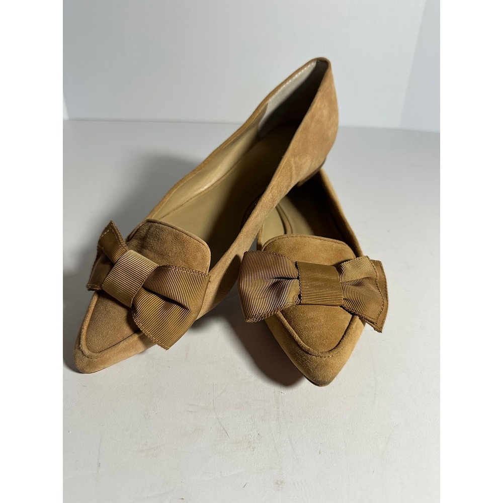 Ann Taylor Tan Suede Pointed Toe Bow Flats Loafers Camel 8.5M
